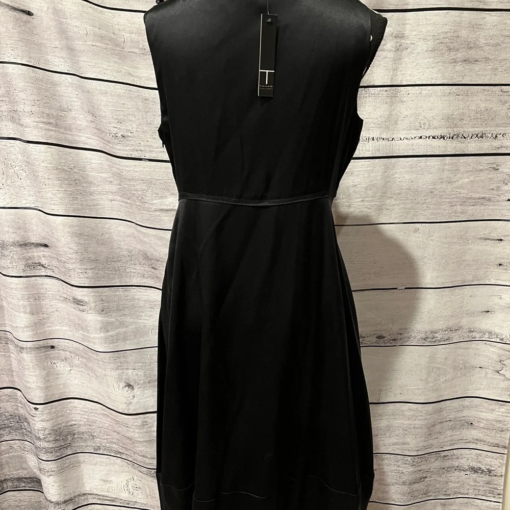 Tahari Black 100% Silk Formal Party Charlotte Dress Satin Look Ruffles NWT New - Picture 4 of 9